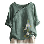 Fashion Women's Printed Cotton Hemp Short Sleeve