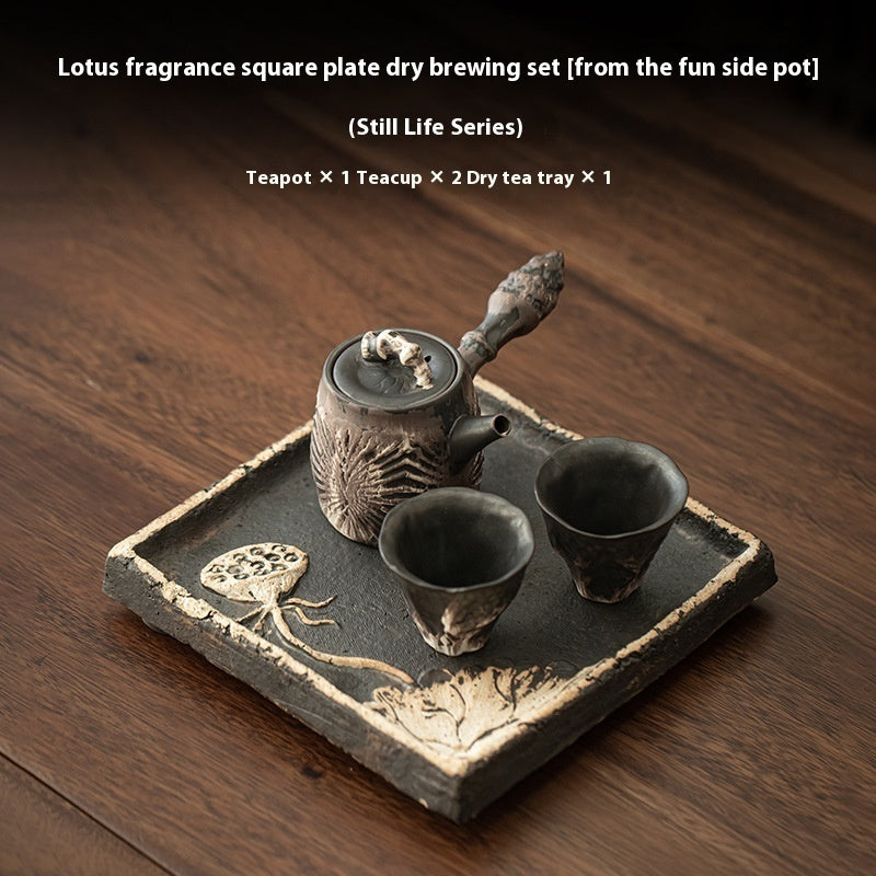 Household One Pot, Two Cups Wabi Sabi Air Dried Foam Set, Rough Pottery Retro