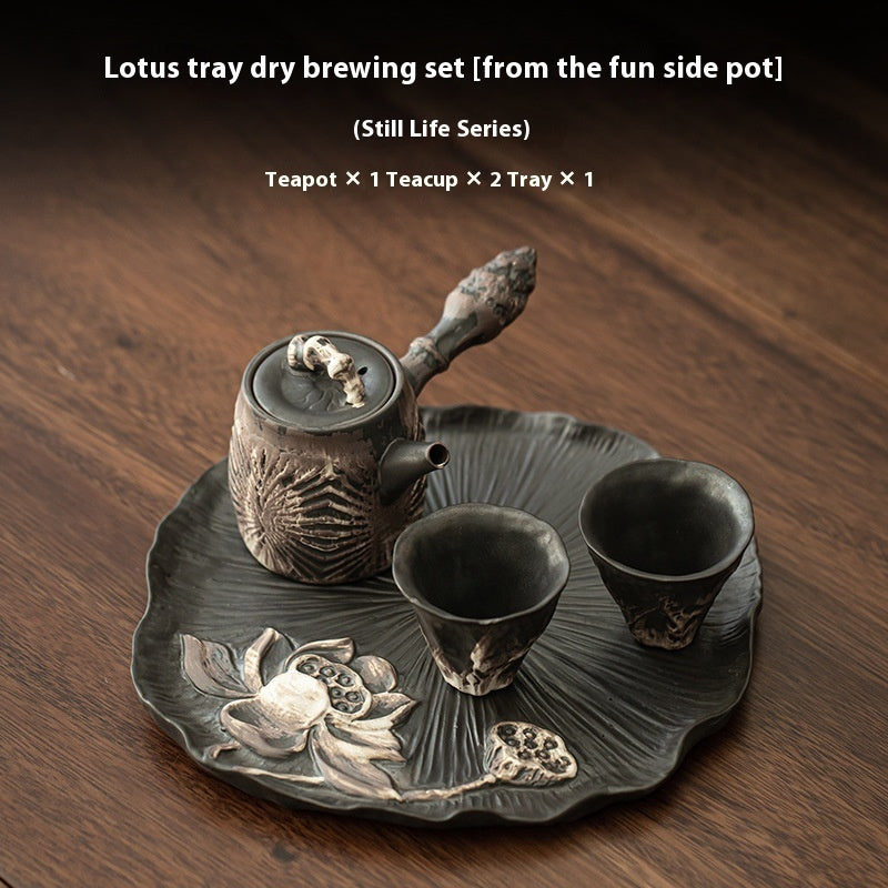 Household One Pot, Two Cups Wabi Sabi Air Dried Foam Set, Rough Pottery Retro