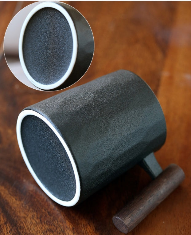 Ceramic Office Cup With Wooden Handle With Lid To Filter And Separate Crude Pottery Tea