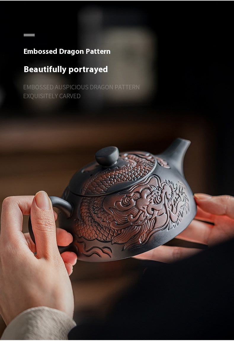 Dragon Year Xianglong Purple Pottery Teapot Relief Purple Clay Home Office Teapot Purple Sand Single Teapot