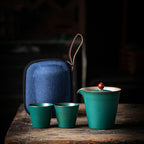 PINNY Japanese Coarse Pottery Travel Tea Set Ceramic Glaze Kung Fu Tea Set 1 Pot 2 Cups With Bag Portable Tea Service