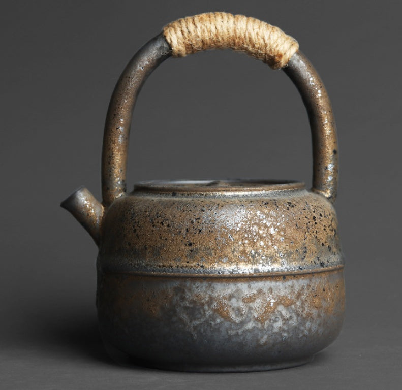 Large Teapot With Handle In Coarse Pottery