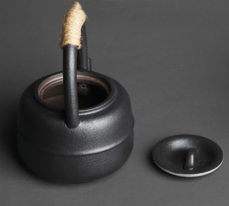 Large Teapot With Handle In Coarse Pottery