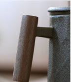 Ceramic Office Cup With Wooden Handle With Lid To Filter And Separate Crude Pottery Tea