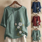 Fashion Women's Printed Cotton Hemp Short Sleeve