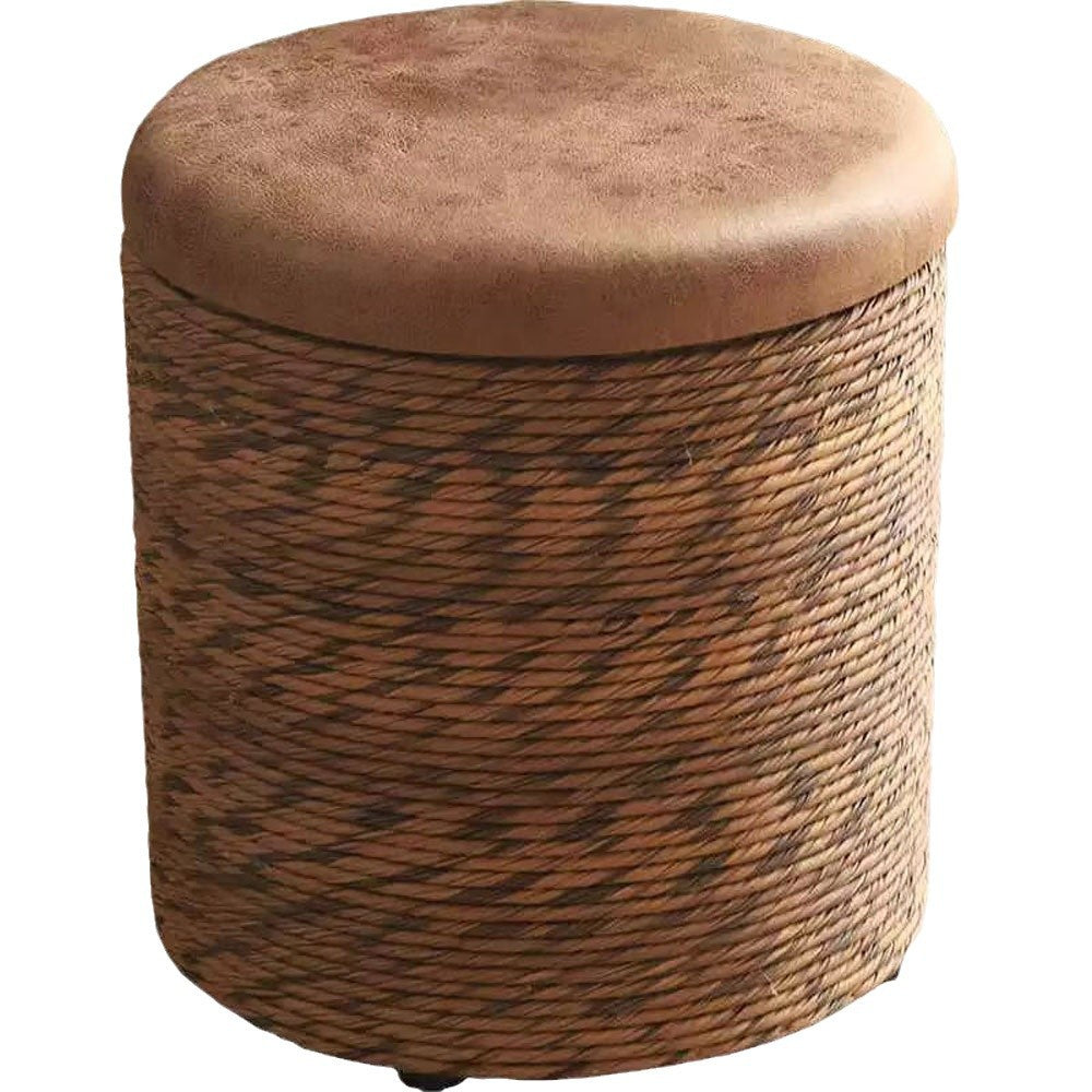 Modern Minimalist Solid Wood Footrest Storage Sofa Stool Made From Hemp Rope