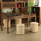 Modern Minimalist Solid Wood Footrest Storage Sofa Stool Made From Hemp Rope