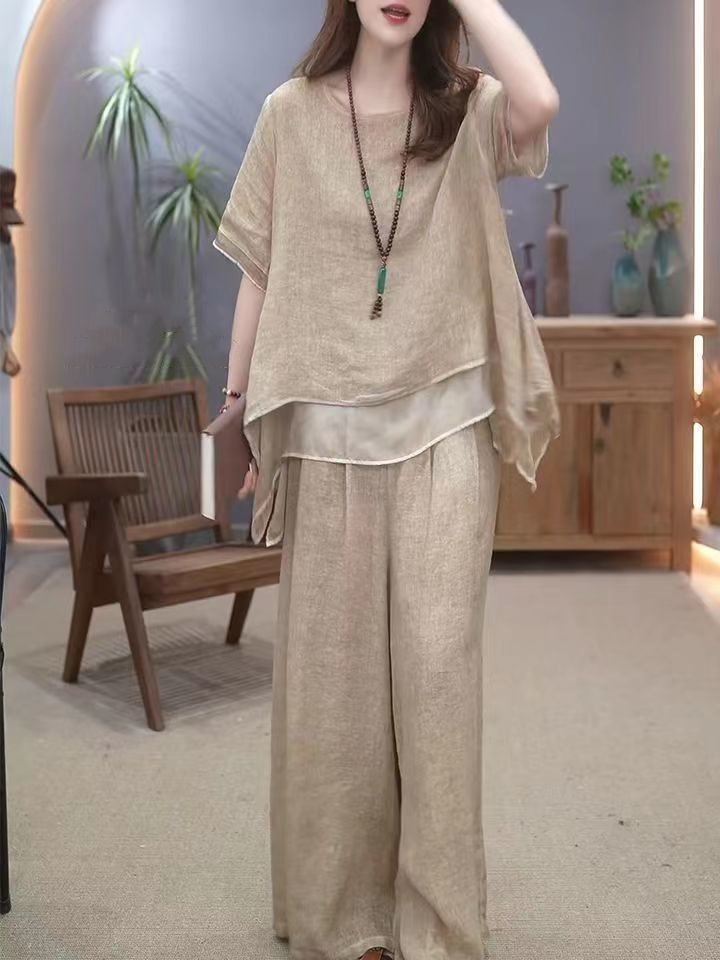 Retro Tencel Cotton And Hemp Set For Women