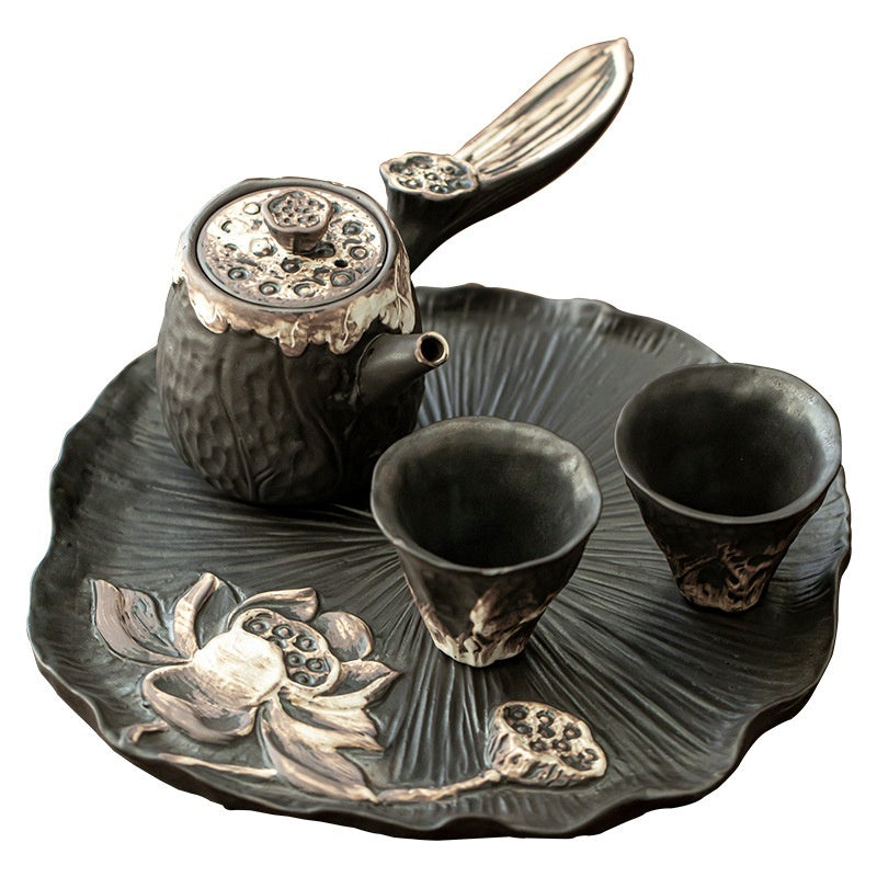 Household One Pot, Two Cups Wabi Sabi Air Dried Foam Set, Rough Pottery Retro