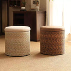 Modern Minimalist Solid Wood Footrest Storage Sofa Stool Made From Hemp Rope