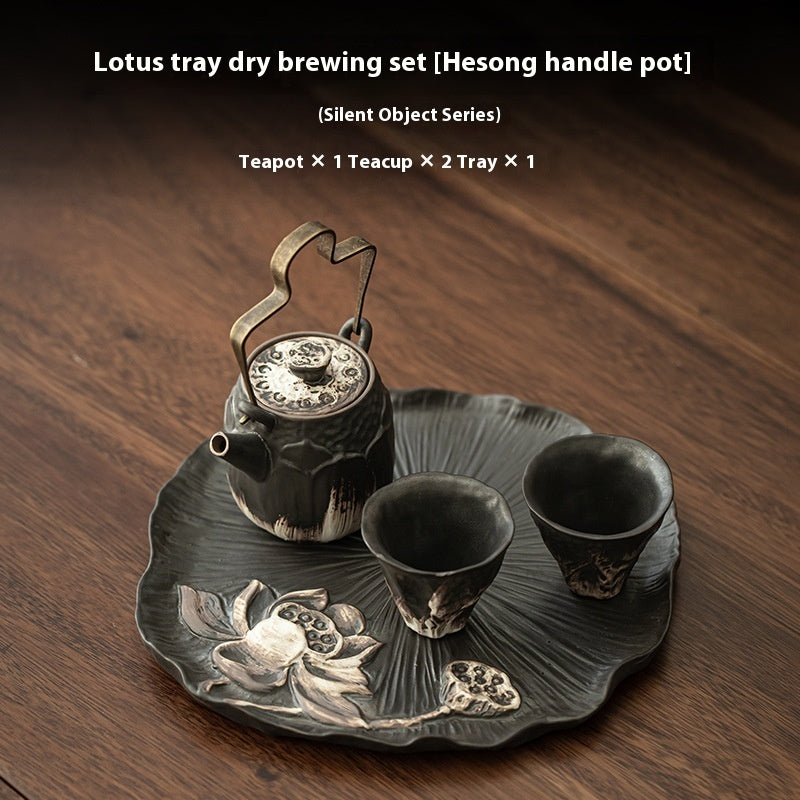 Household One Pot, Two Cups Wabi Sabi Air Dried Foam Set, Rough Pottery Retro