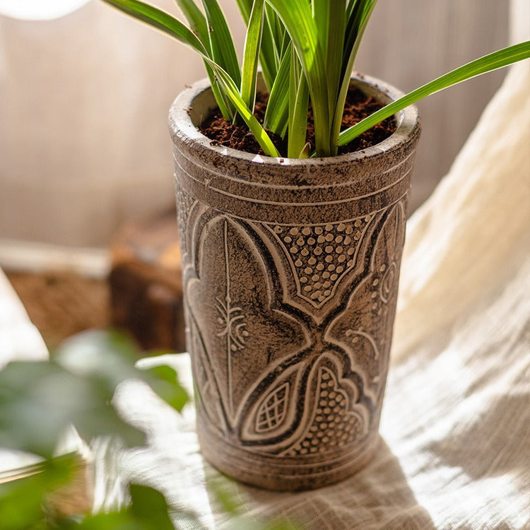 Vintage Art Red Pottery Flower Pot Classic Element Flower Ware Clay Pot