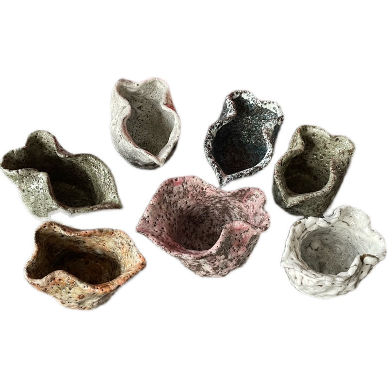 Hand Kneaded Coarse Pottery High Temperature Environmental Protection Grey Glaze Worm Hole Tea Set