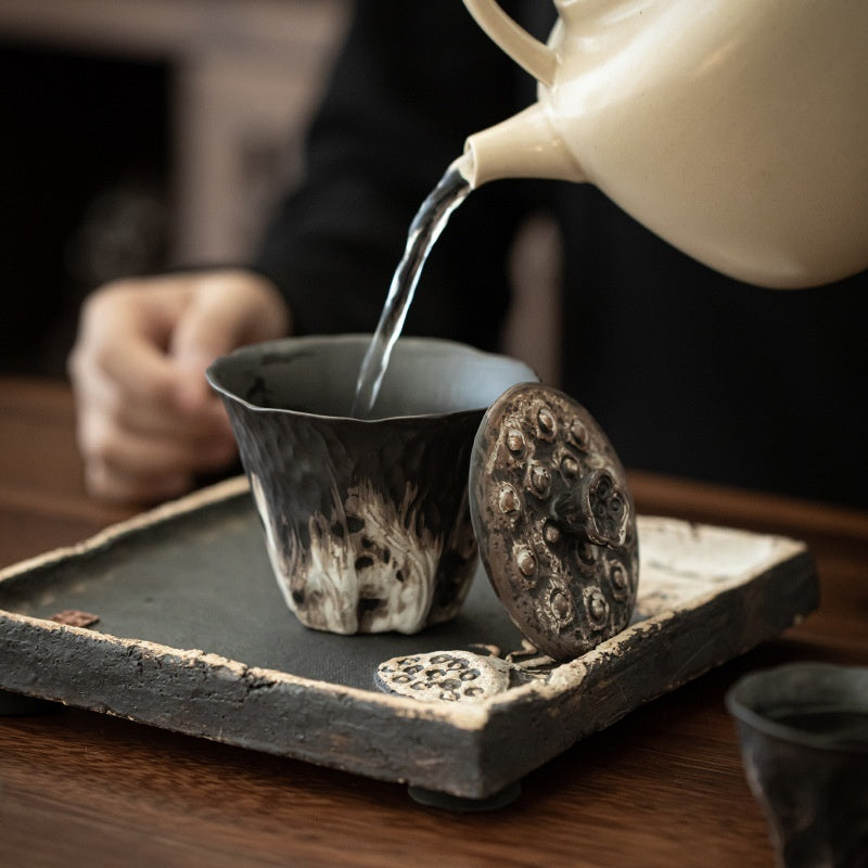 Household One Pot, Two Cups Wabi Sabi Air Dried Foam Set, Rough Pottery Retro