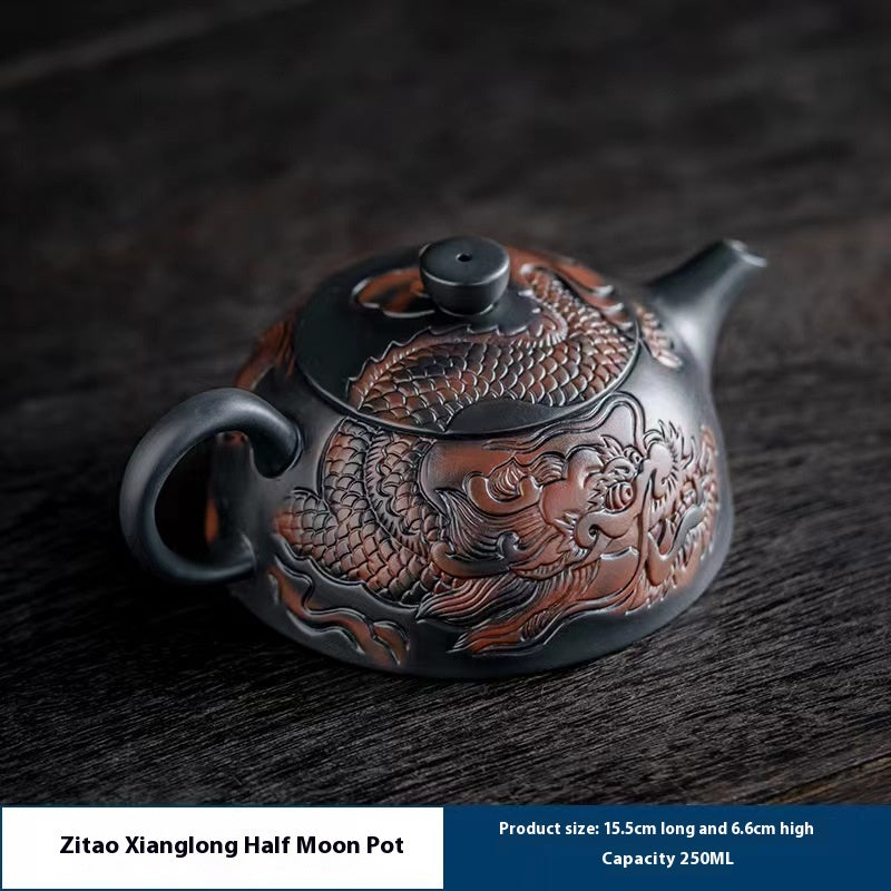 Dragon Year Xianglong Purple Pottery Teapot Relief Purple Clay Home Office Teapot Purple Sand Single Teapot