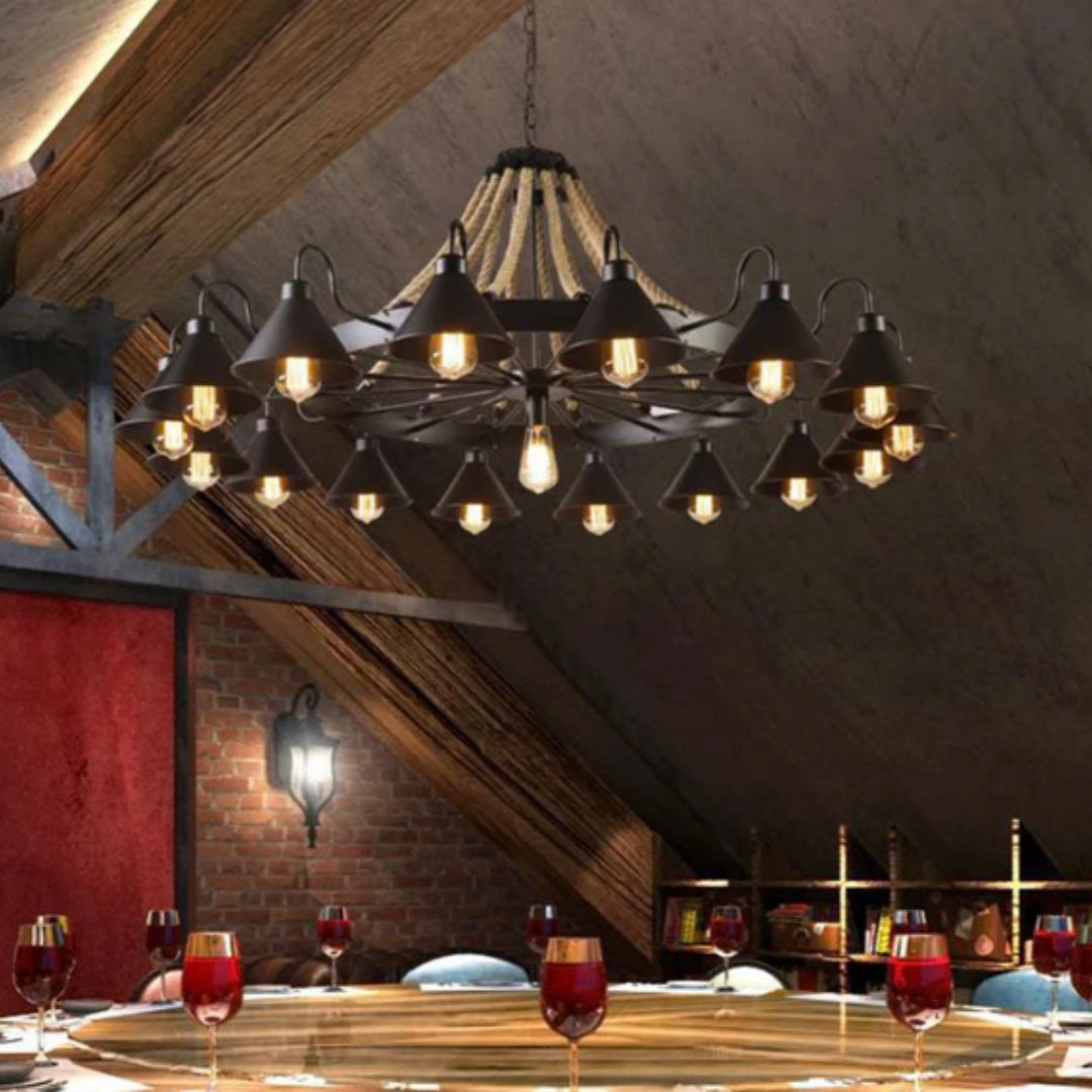 Living Room Hot Pot Restaurant Creative Personality Iron Art Hemp Rope Ceiling Lamp