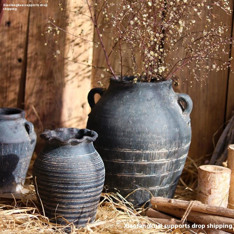 Flower Ware Antique Handmade Old Pottery Pot Flower Pot Earthen Jar Flower Arrangement