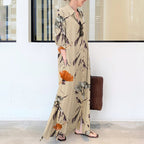 Cotton And Hemp Color Lapel Pocket Simple Loose Casual Long Dress