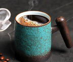 Ceramic Office Cup With Wooden Handle With Lid To Filter And Separate Crude Pottery Tea