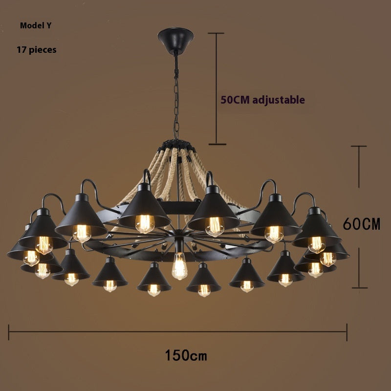 Living Room Hot Pot Restaurant Creative Personality Iron Art Hemp Rope Ceiling Lamp