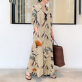 Cotton And Hemp Color Lapel Pocket Simple Loose Casual Long Dress