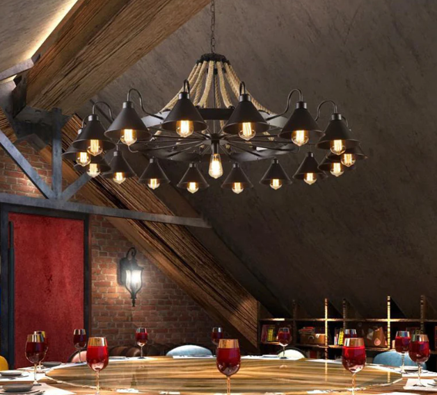 Living Room Hot Pot Restaurant Creative Personality Iron Art Hemp Rope Ceiling Lamp