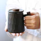 Ceramic Office Cup With Wooden Handle With Lid To Filter And Separate Crude Pottery Tea