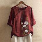 Fashion Women's Printed Cotton Hemp Short Sleeve