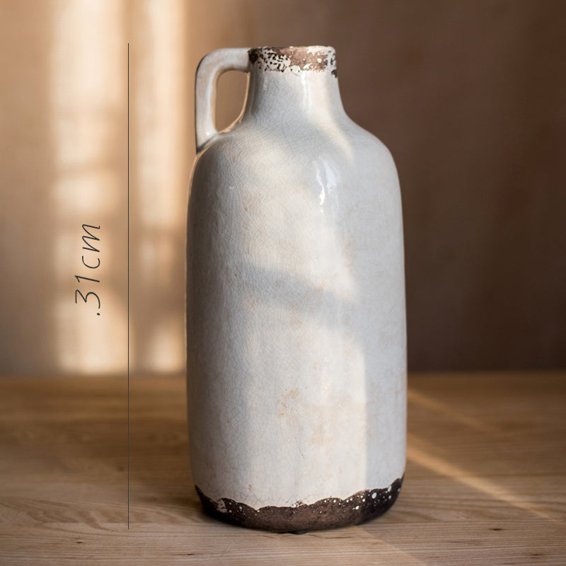 Crackle Glaze Small Mouth Earthen Bottle Handmade Coarse Pottery Antique Old Vase