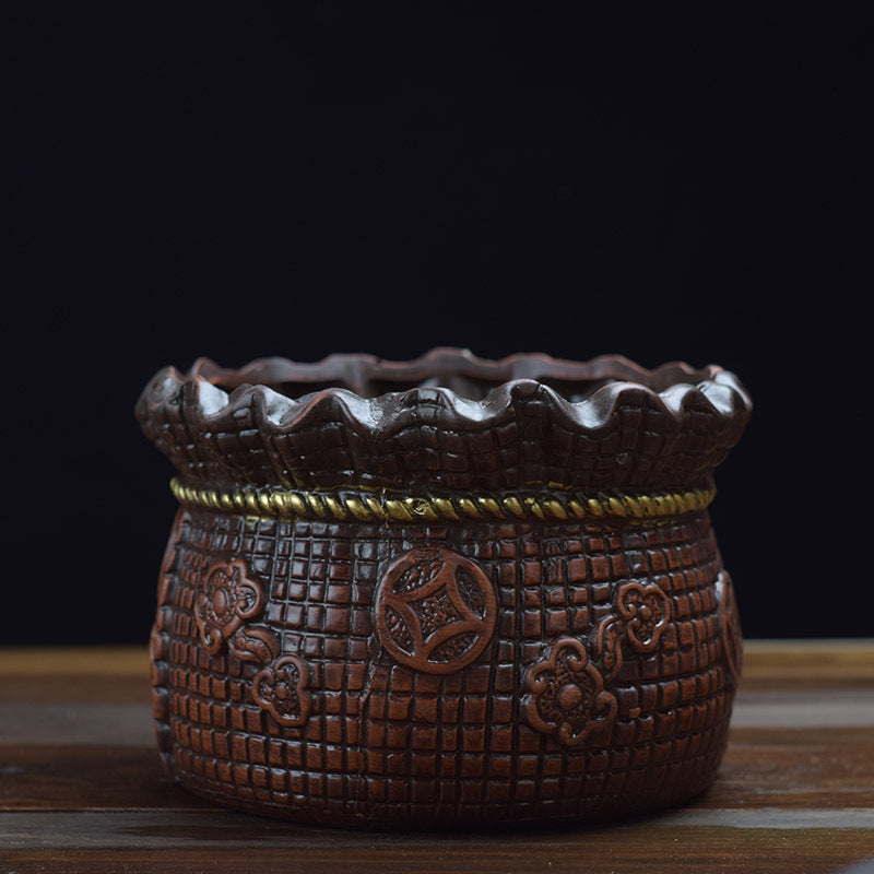 Retro Red Pottery Breathable Flowerpot Medium Caliber