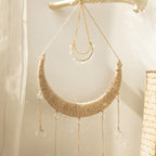 Wooden Hemp Rope Woven Moon Crystal Pendant