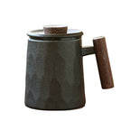 Ceramic Office Cup With Wooden Handle With Lid To Filter And Separate Crude Pottery Tea