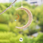 Wooden Hemp Rope Woven Moon Crystal Pendant