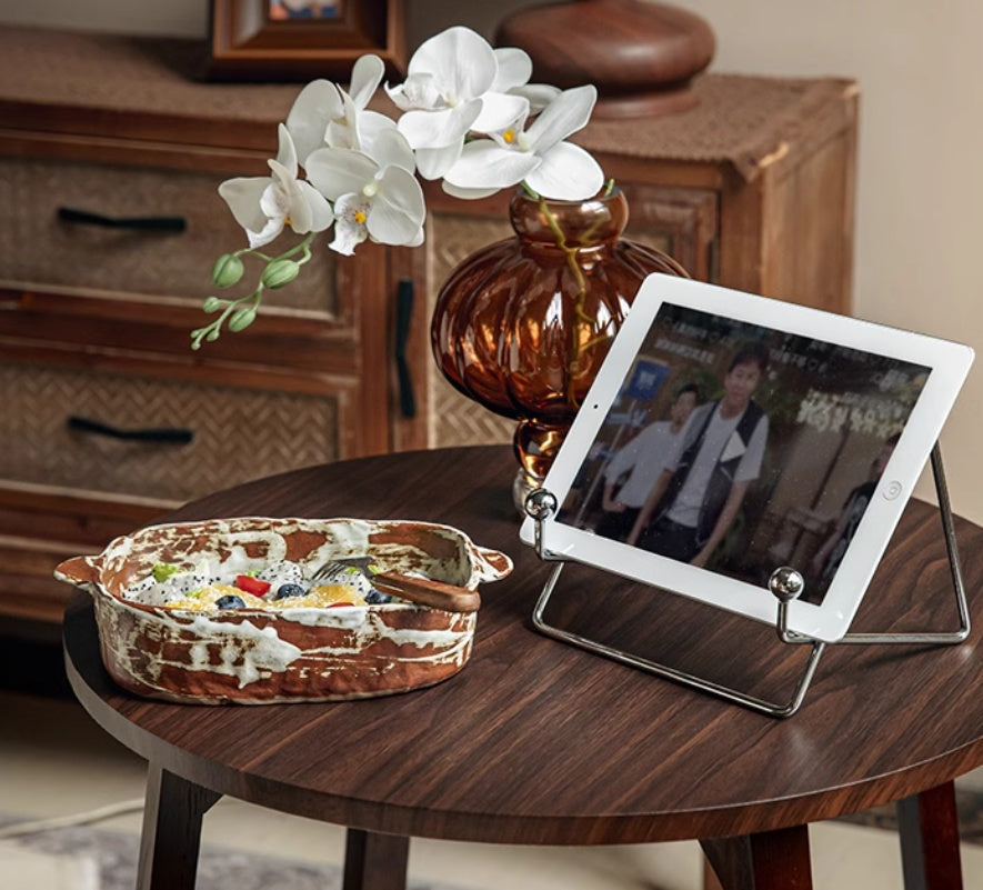 Handmade Coarse Pottery 8-inch Double Handle Disk Anti-scald Deep Plates