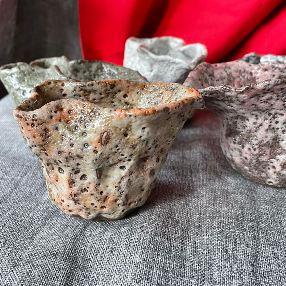 Hand Kneaded Coarse Pottery High Temperature Environmental Protection Grey Glaze Worm Hole Tea Set