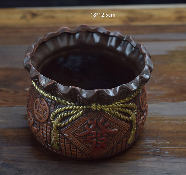 Retro Red Pottery Breathable Flowerpot Medium Caliber