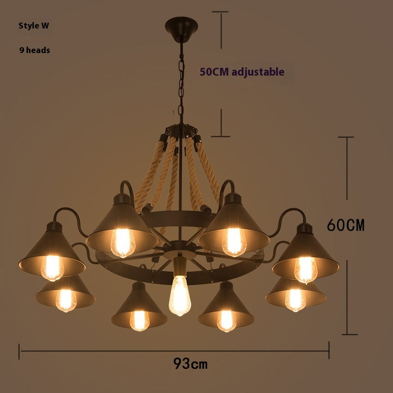 Living Room Hot Pot Restaurant Creative Personality Iron Art Hemp Rope Ceiling Lamp