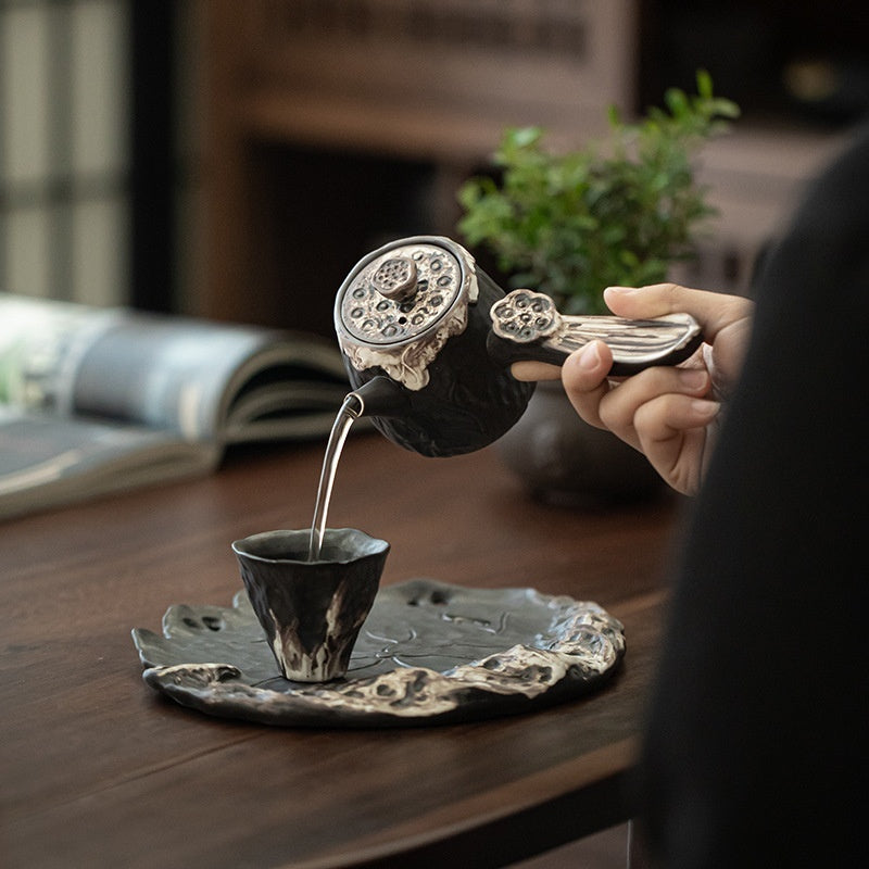 Household One Pot, Two Cups Wabi Sabi Air Dried Foam Set, Rough Pottery Retro