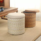 Modern Minimalist Solid Wood Footrest Storage Sofa Stool Made From Hemp Rope