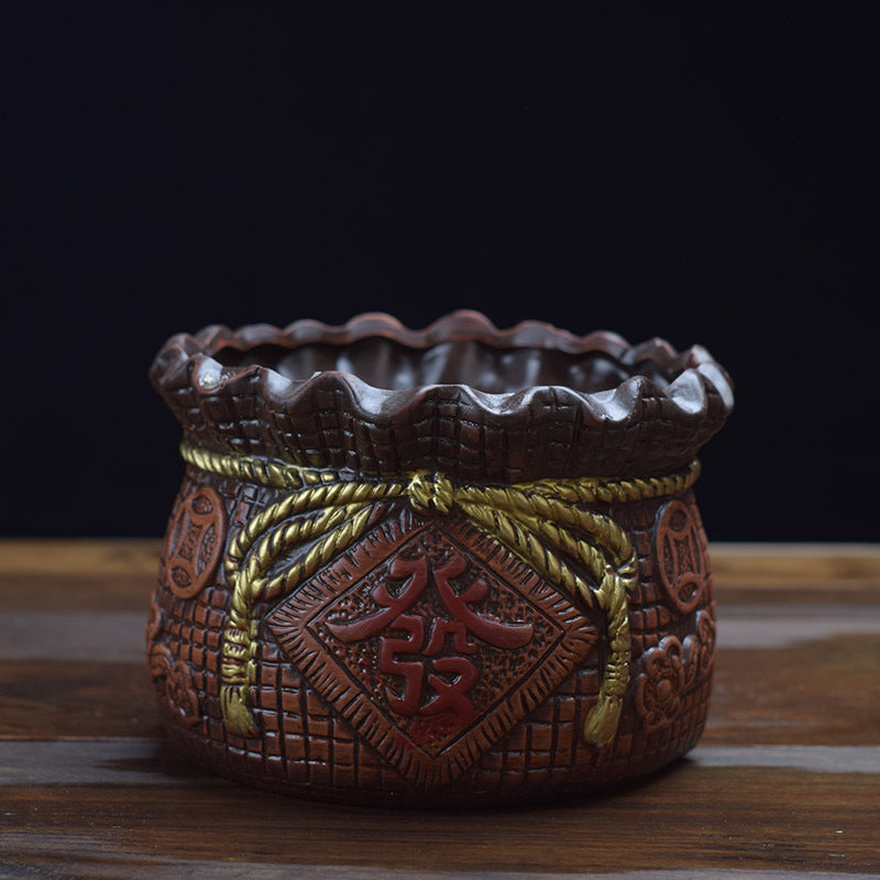 Retro Red Pottery Breathable Flowerpot Medium Caliber